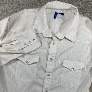 VTG Wrangler Pearl Snap Ivory Dress Shirt Silky Shimmer XL? Square Dance Cowboy
